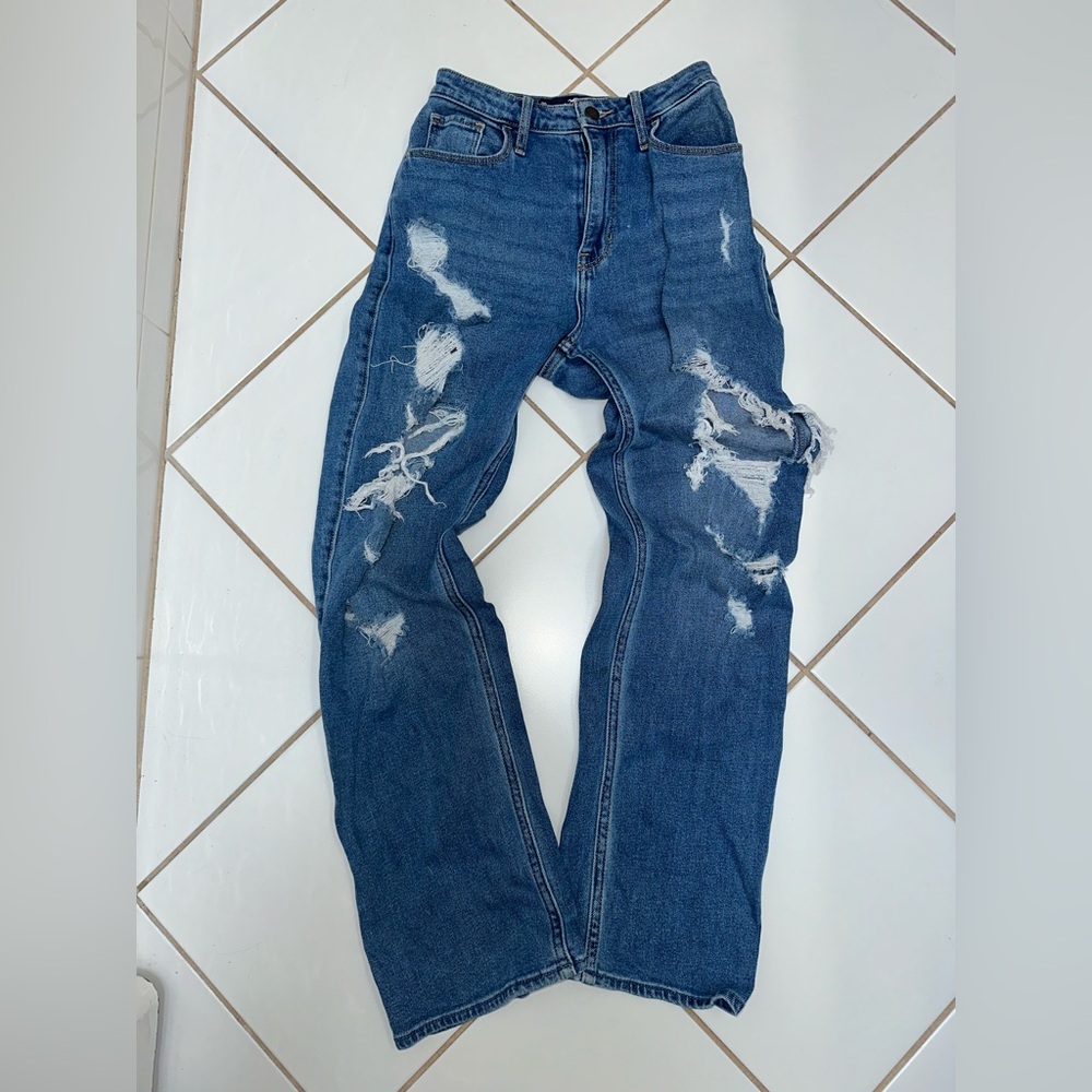Hollister Blue Ultra High-rise Dad Distressed Jeans